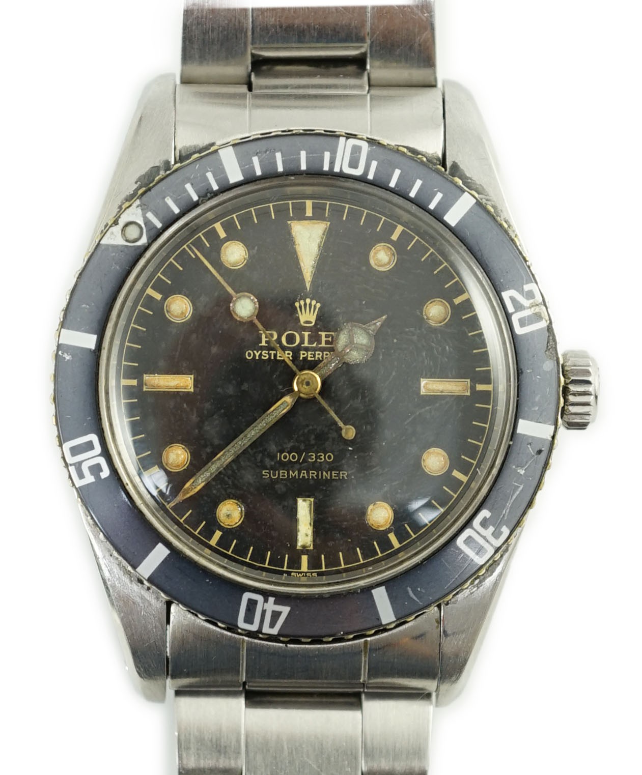 A gentleman's rare 1956 stainless steel Rolex Oyster Perpetual 100/330 Submariner wrist watch